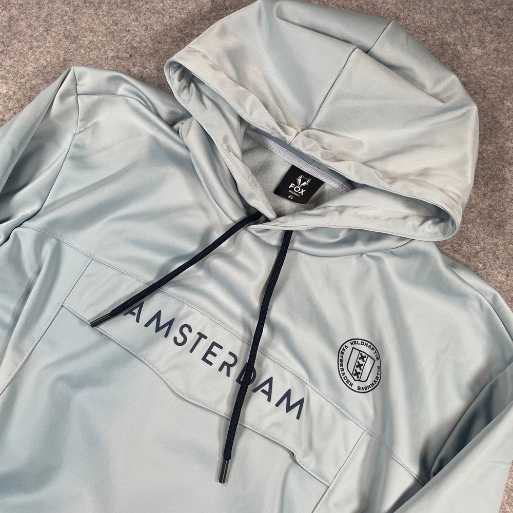 Fox Originals Mens Hoodie XL Amsterdam Graphic Fleece Lined Light Blue